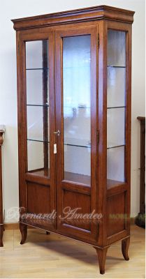 Louis Philippe style display cabinet handcrafted in solid walnut wood with 2 doors